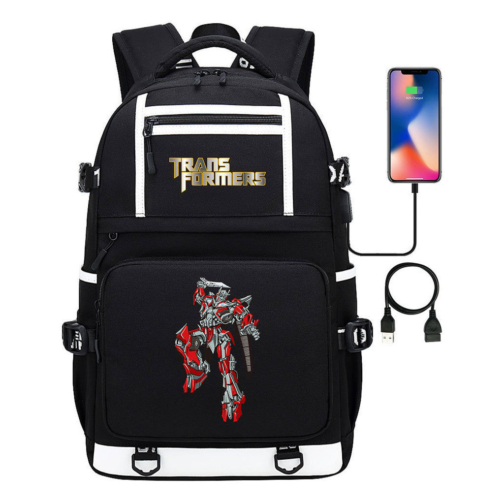Cartoon Anime Deformation Mecha Print Usb Student Backpack For Men And Women Backpack Leisure Travel Bag