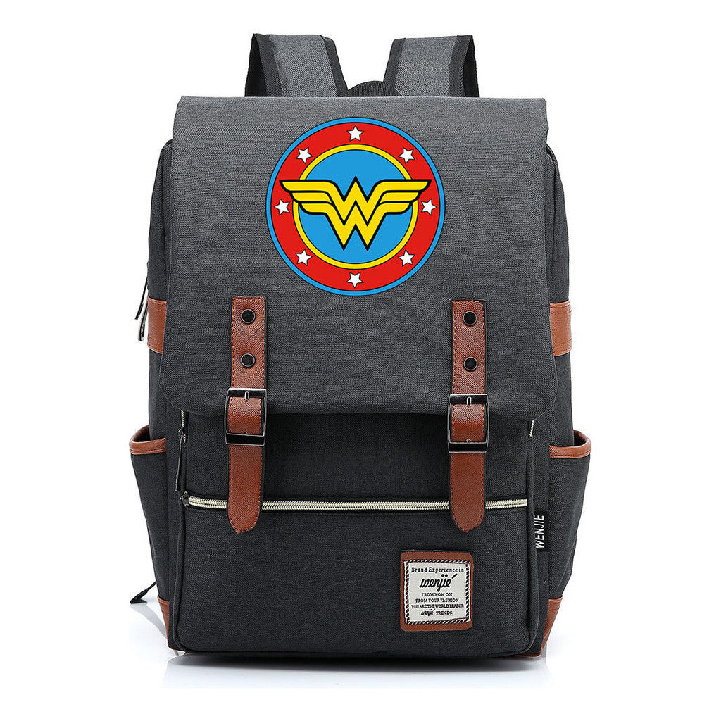 Anime Wonder Woman Printed Youth Student School Bag Men's And Women's Leisure Belt Buckle Backpack