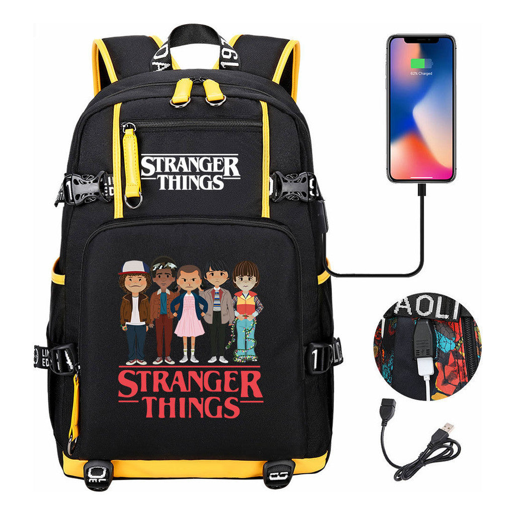 Strange Story Printed Usb Youth Student Backpack For Men And Women's Leisure Travel Backpack