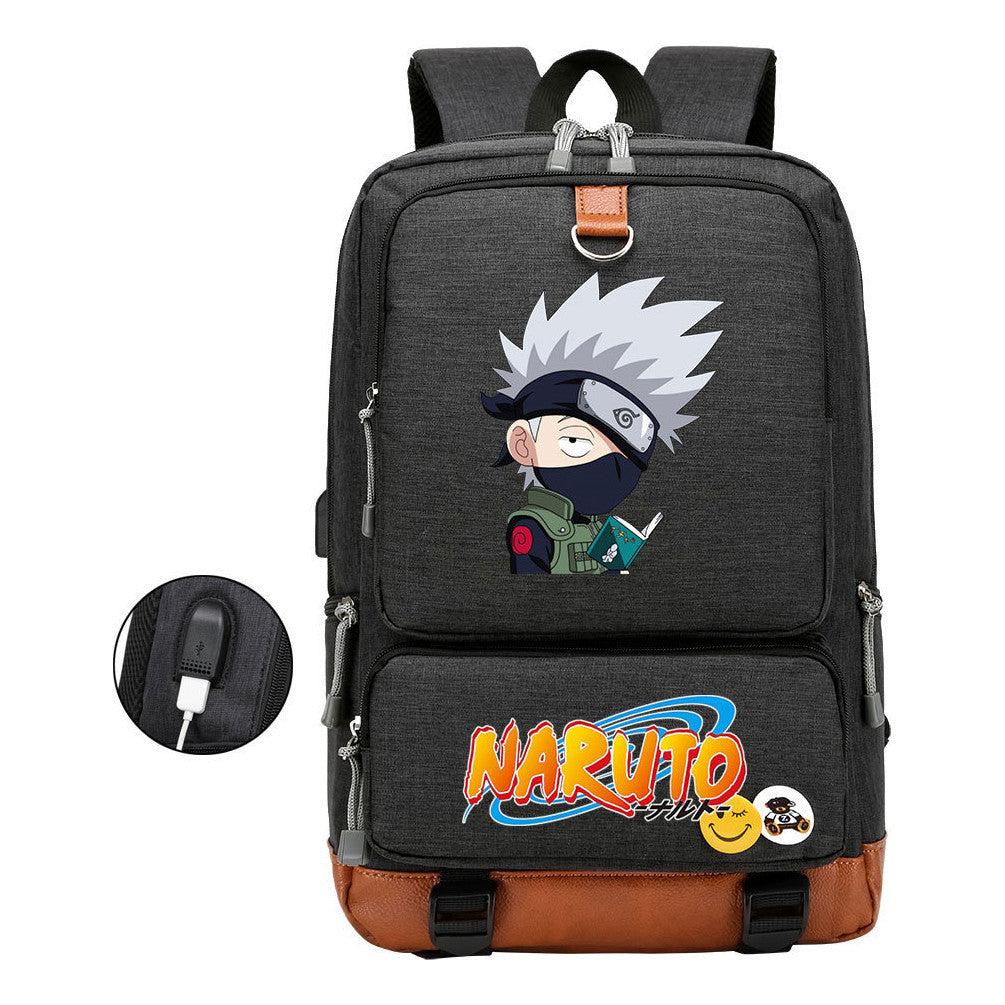 Naruto Print Usb Youth Student Backpack For Men And Women Leisure Travel Backpack