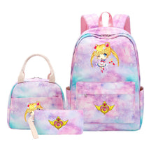 Anime Beauty Girl Warrior Girls School Bag Lunch Bag Three Piece Set Backpack Set