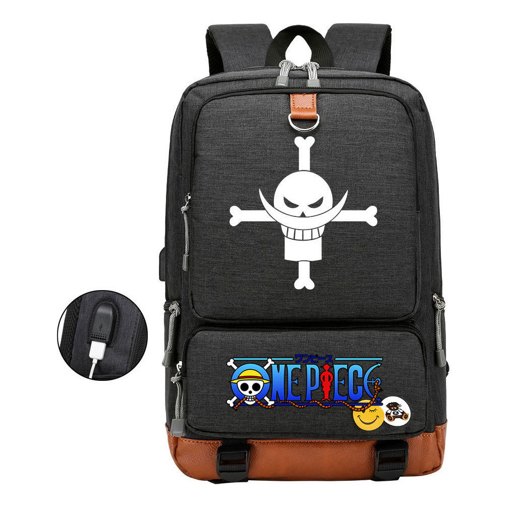 Cartoon Pirate King Printed Usb Student Backpack Leisure Travel Backpack