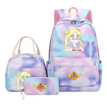 Anime Beauty Girl Warrior Student Girls School Bag Lunch Bag Three Piece Set Backpack Set