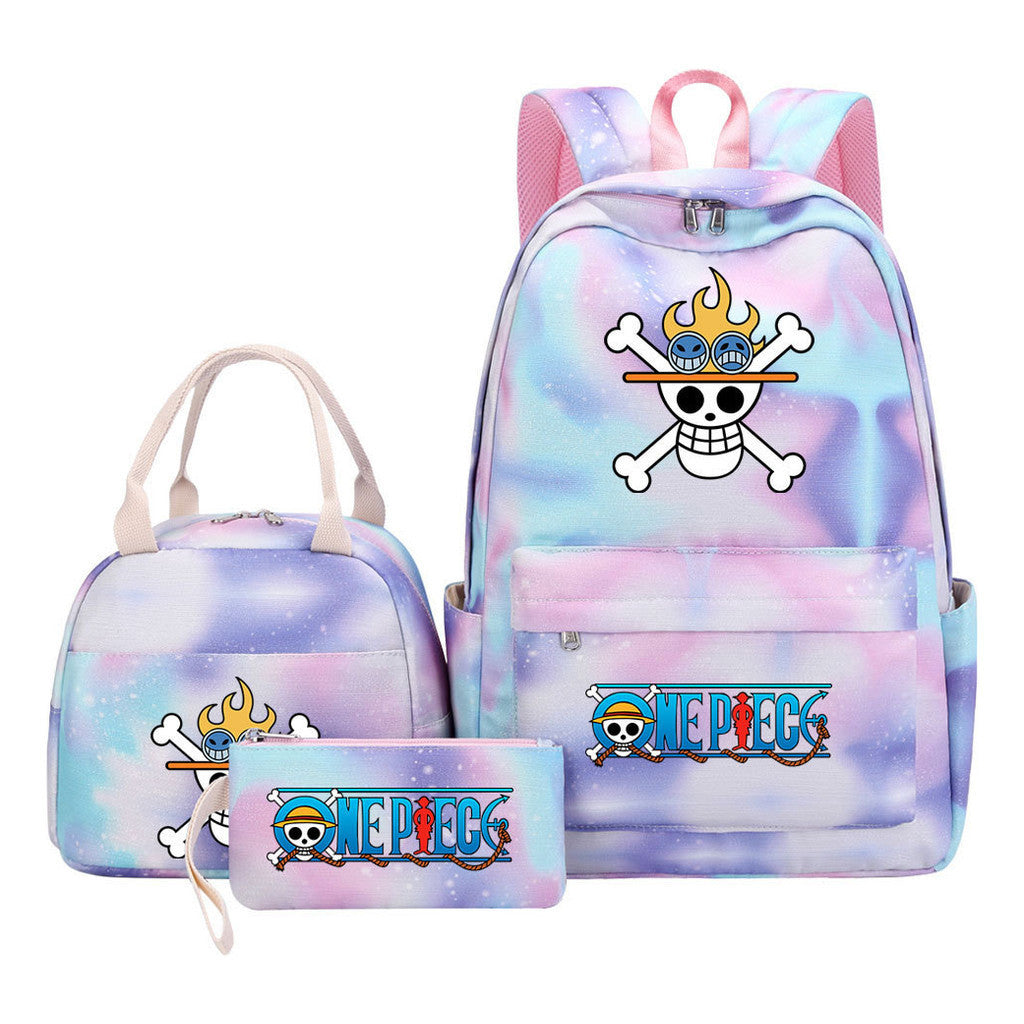 Cartoon Pirate King Student Girls School Bag Lunch Bag Three Piece Set Backpack Set