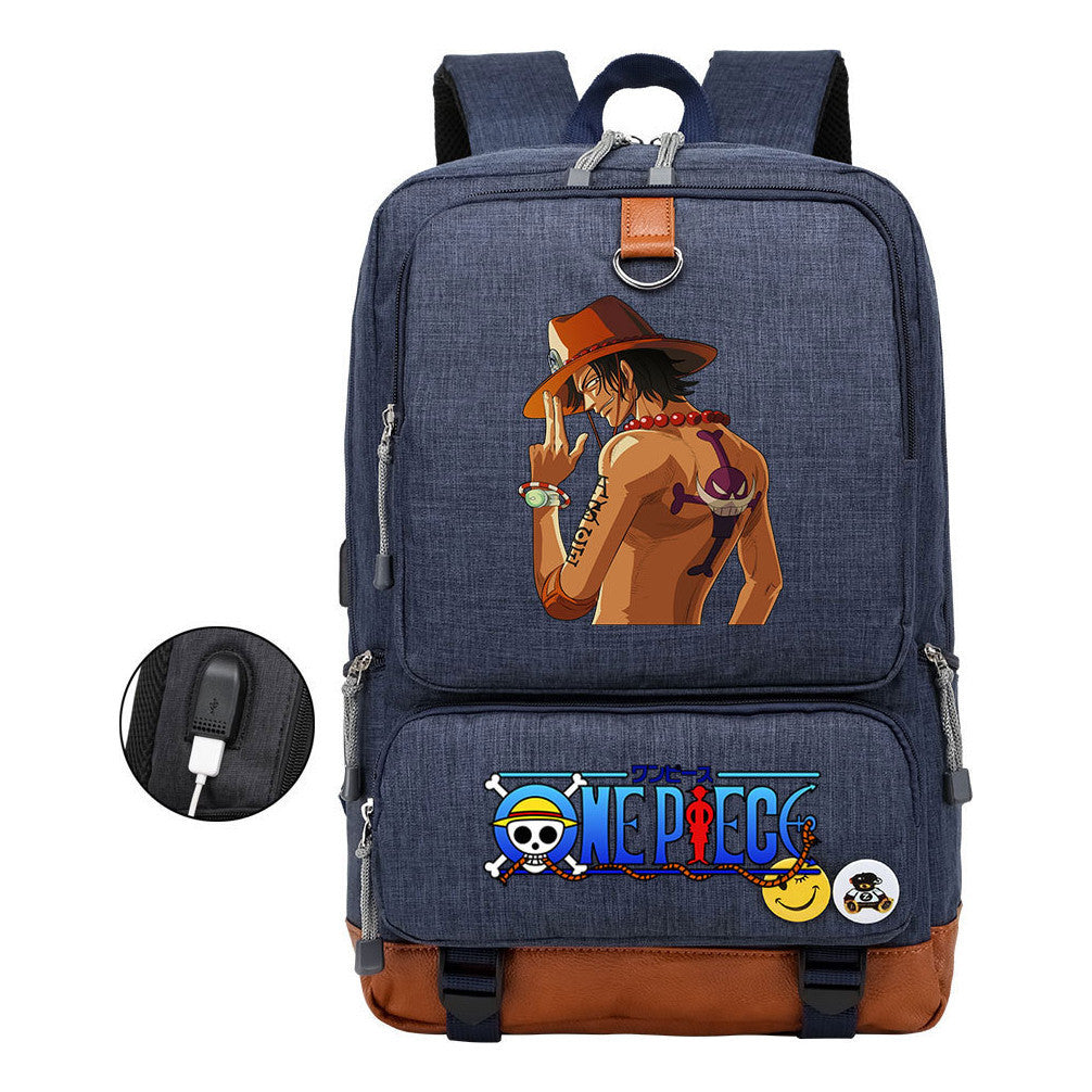 Cartoon Pirate King Print Usb Youth Backpack For Boys And Girls Leisure Travel Backpack