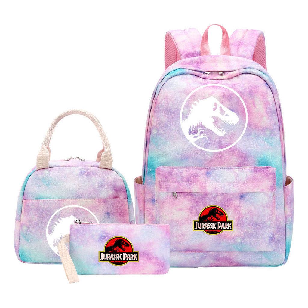 Jurassic Park Dinosaur Youth Student Girls School Bag Lunch Bag Three Piece Set Backpack Set
