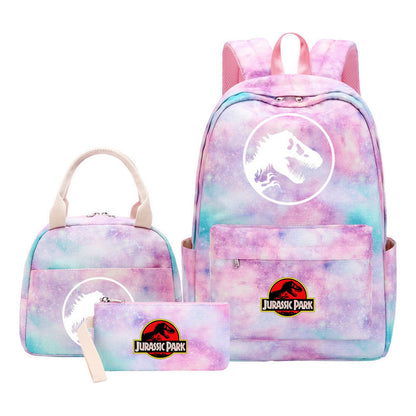 Jurassic Park Dinosaur Youth Student Girls School Bag Lunch Bag Three Piece Set Backpack Set