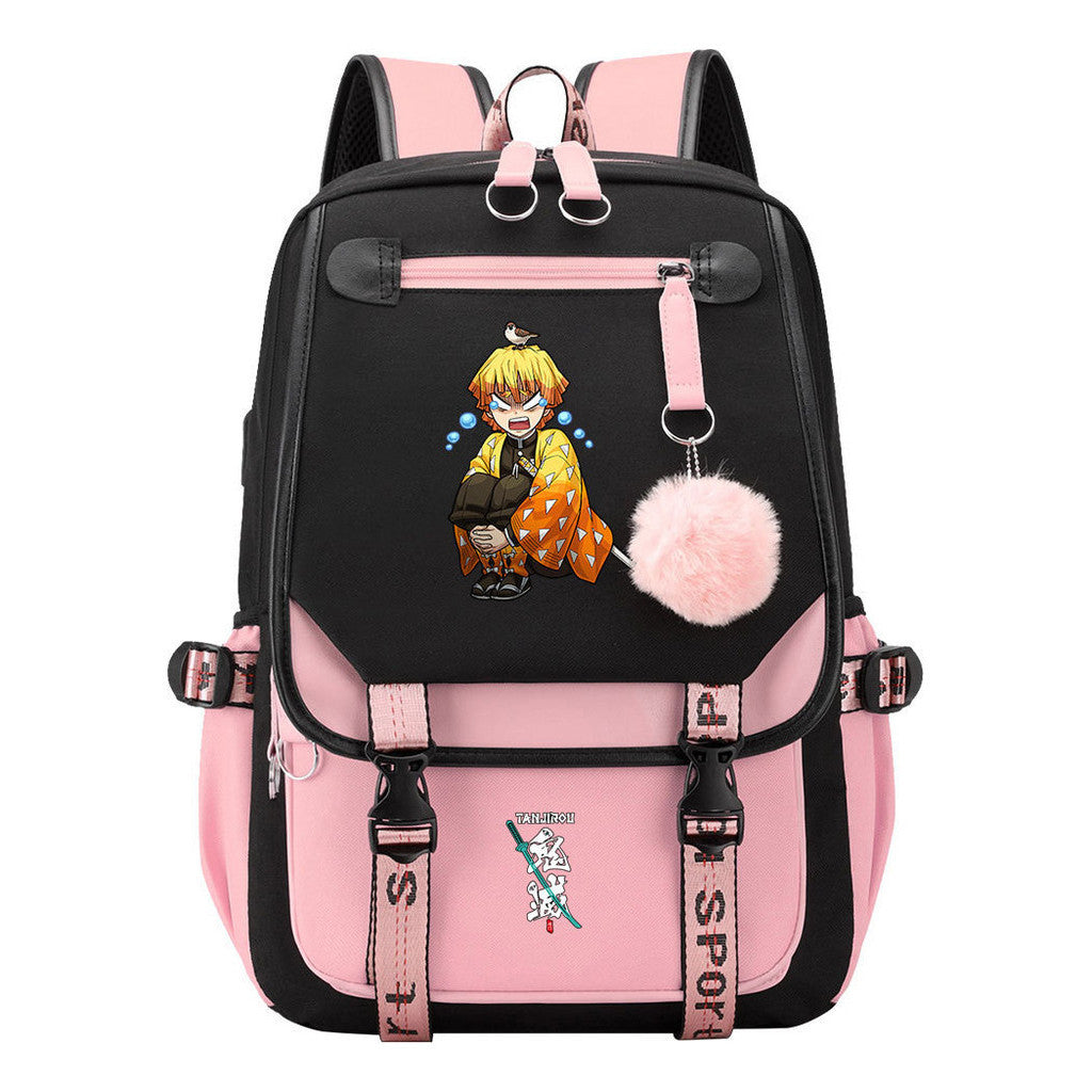 Cartoon Fashion Usb Youth Student School Bag Casual Ribbon Flip Backpack
