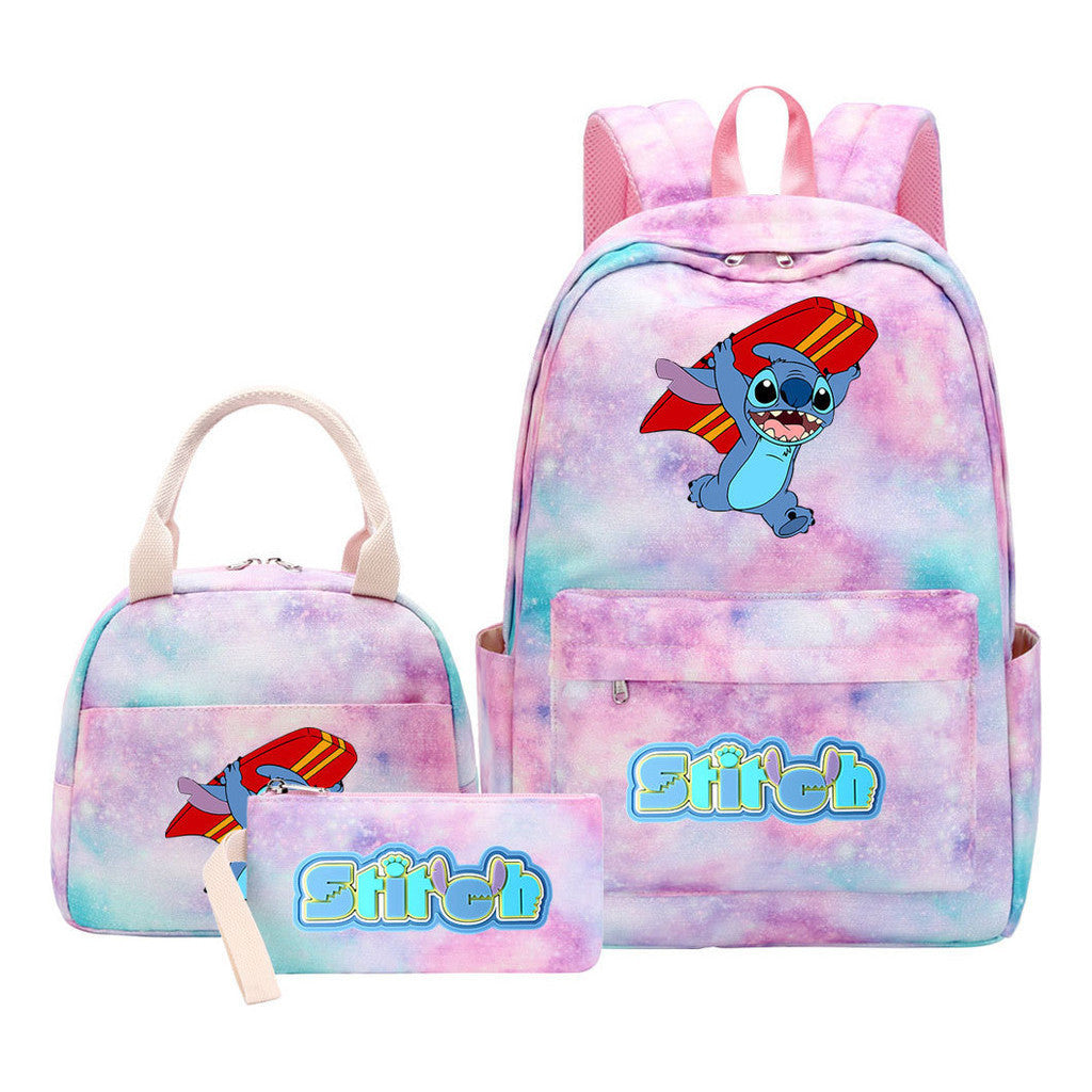 Interstellar Baby Stitch Youth Student Girls School Bag Lunch Bag Three Piece Set Backpack Set
