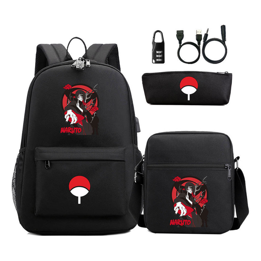 Naruto Usb Password Lock Student Backpack Three Piece Set Backpack Set