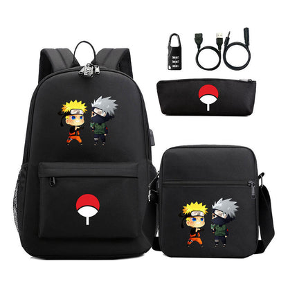 Naruto Usb Password Lock Youth Student Backpack Three Piece Set Backpack Set
