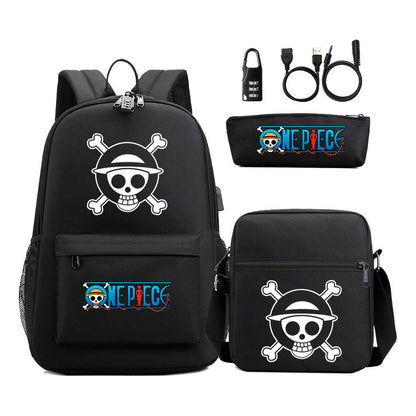 Cartoon Pirate King Usb Password Lock Youth Student School Bag Three Piece Set For Boys And Girls Backpack Set