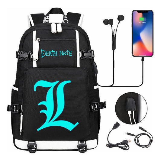 Blue Night Light Death Note Usb Youth Student School Bag Men's And Women's Leisure Travel Backpack