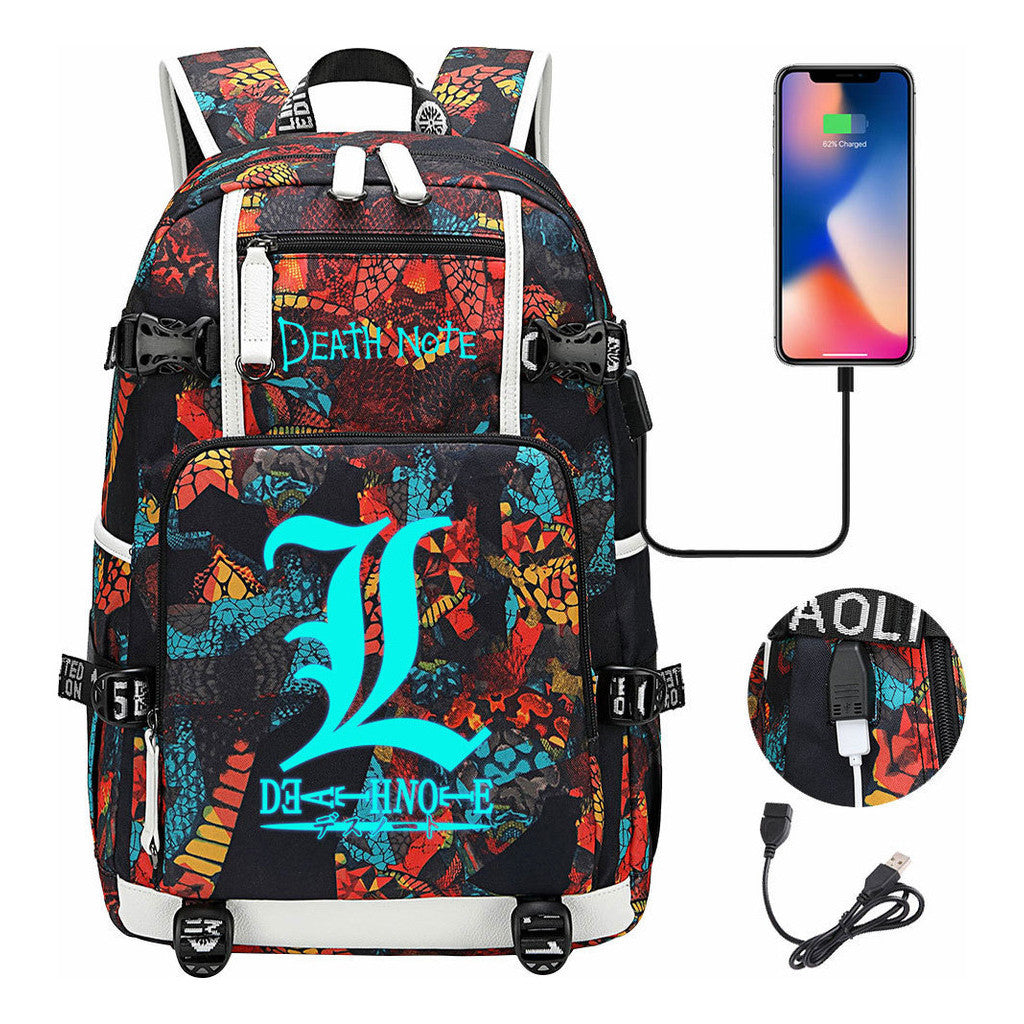 Blue Night Light Death Note Usb Youth Student School Bag Men's And Women's Leisure Travel Backpack