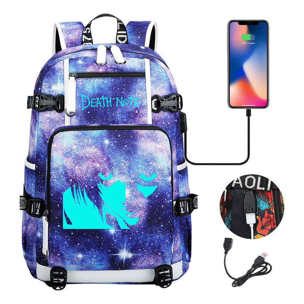 Blue Night Light Death Note Usb Youth Student School Bag Men's And Women's Leisure Travel Backpack
