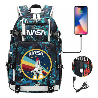 Nasa Fashion Printed Usb Student Backpack For Leisure Travel Backpack