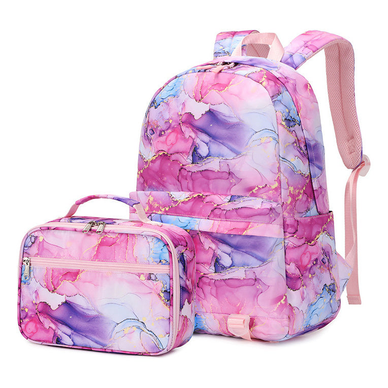 Rainbow Gradient Teenage Student Girls School Bag Lunch Bag Three Piece Set Backpack Set