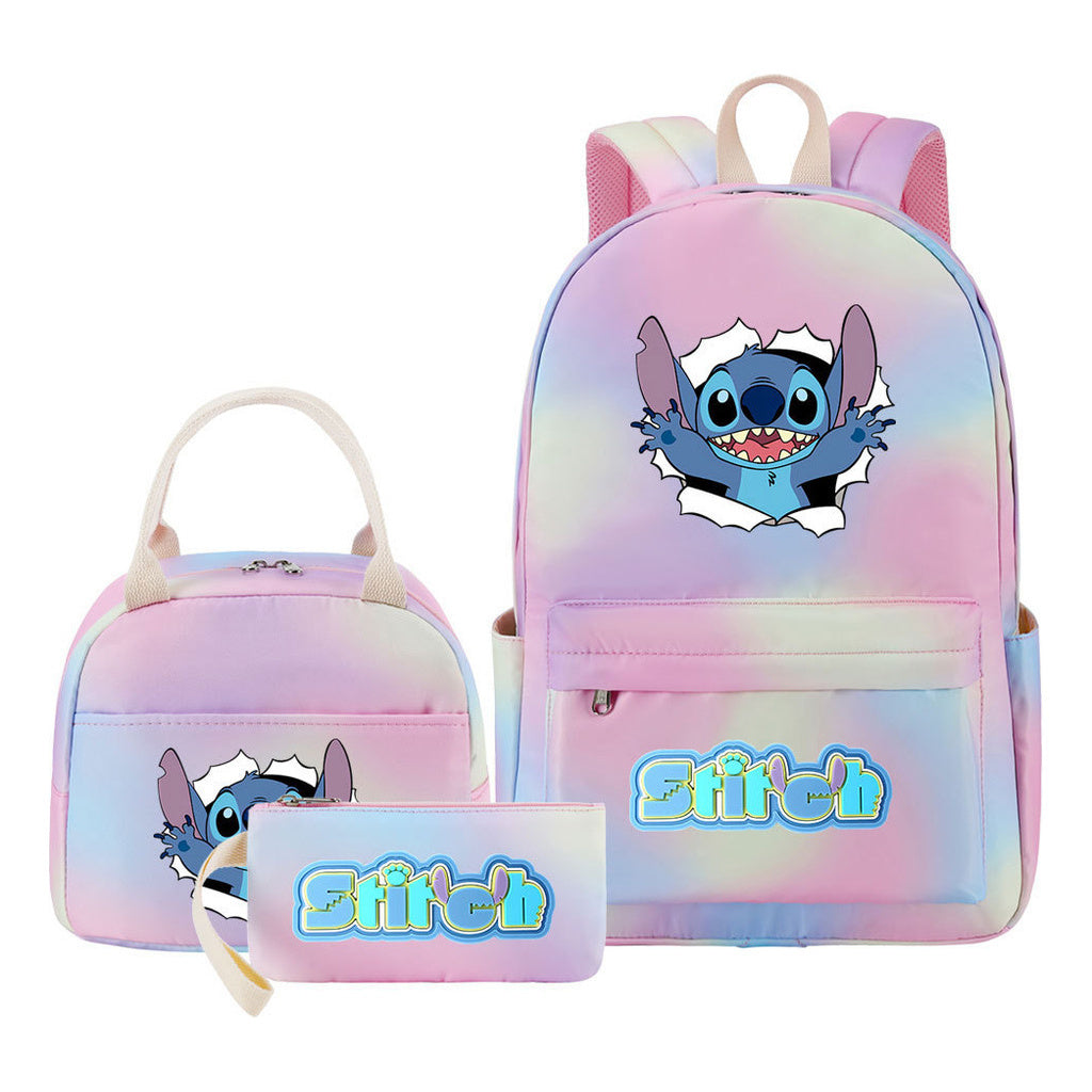 Interstellar Baby Stitch Youth Student Girls School Bag Lunch Bag Three Piece Set Backpack Set