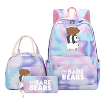 Cartoon Cute Three Bears Youth Student Girls School Bag Lunch Bag Three Piece Set Backpack Set