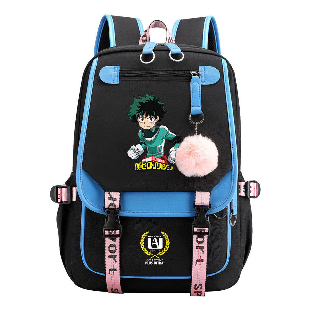 My Heroes Academy Usb Youth Student Backpack For Boys And Girls, Casual Woven Strap Flip Back Backpack