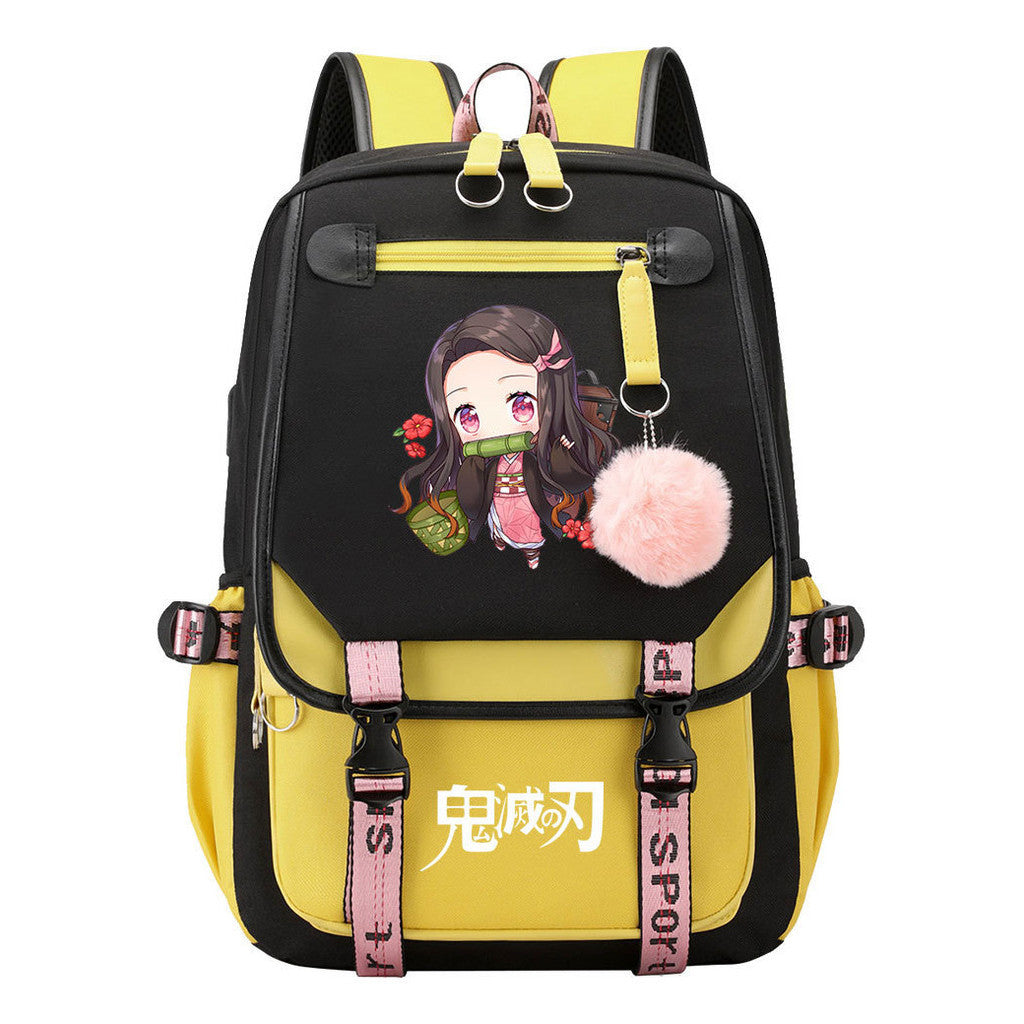Cartoon Fashion Usb Youth Student Backpack Boy's And Girl's Leisure Ribbon Flip Backpack