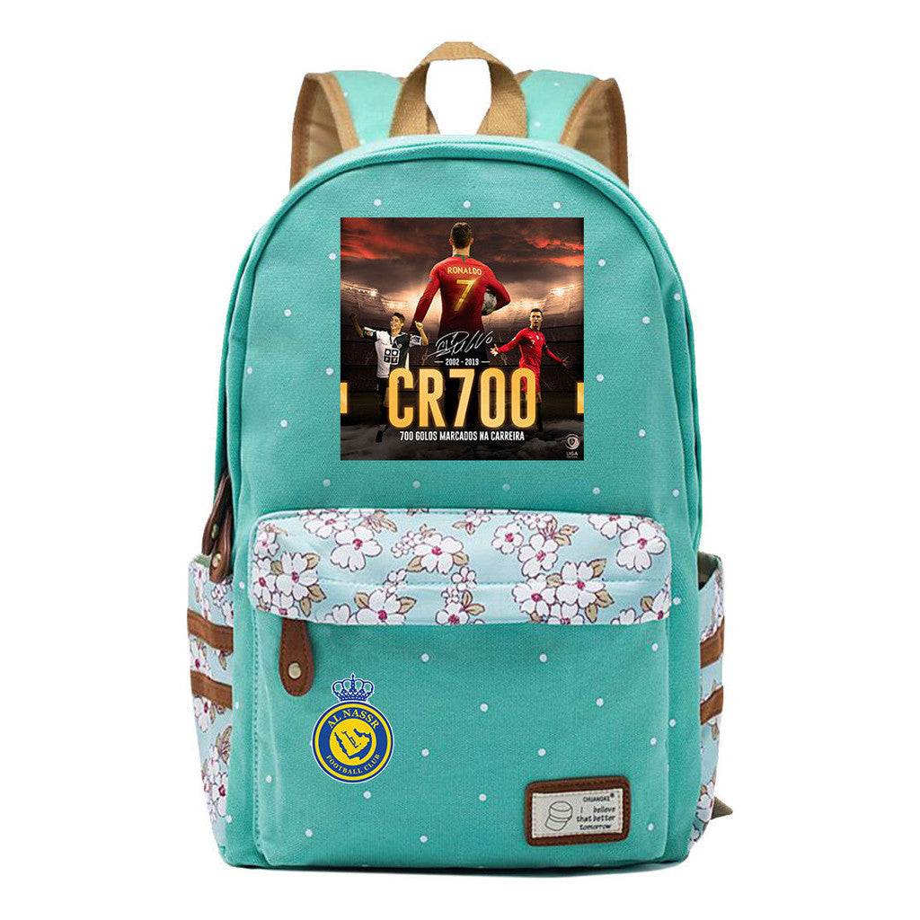 Football Star Cristiano Ronaldo Printed Student Backpack, Floral Casual Backpack