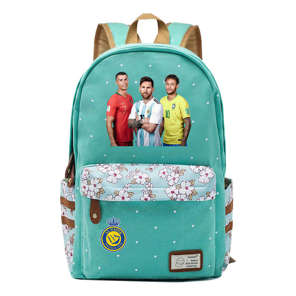 Football Star Cristiano Ronaldo Printed Student Backpack, Floral Casual Backpack