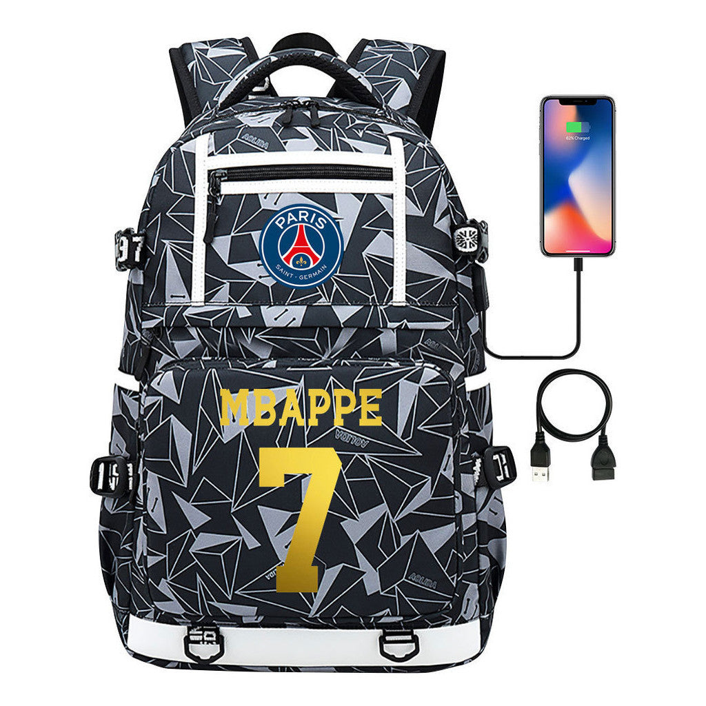Golden Football Star Mbappe Usb Youth Student Backpack Boy's And Girl's Backpack Leisure Travel Backpack