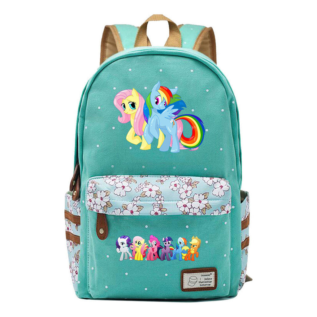 Pony Rainbow Unicorn Student School Bag Fragmented Canvas Girl Backpack