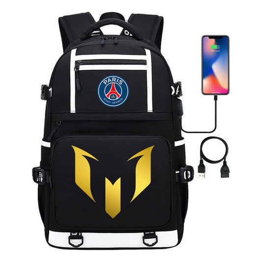 Gold Sports Football Star Printed Usb Youth School Bag Backpack Leisure Travel Backpack