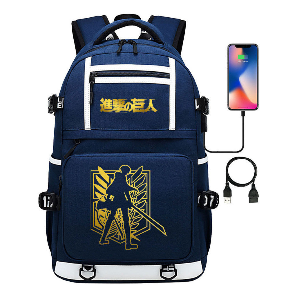 Golden Attack Giant Print Usb Youth Student Backpack Men's And Women's Backpack Leisure Travel Backpack