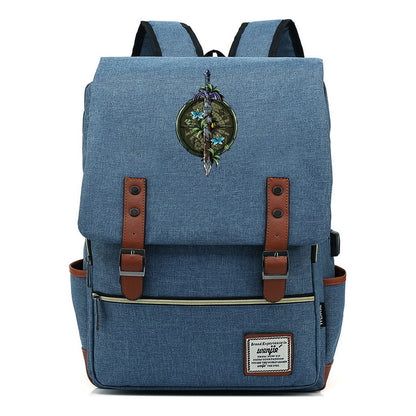 Game Tear Print Of The Kingdom Of Zelda Youth Primary And Secondary School Student Backpack Usb Men's And Women's Leisure Backpack