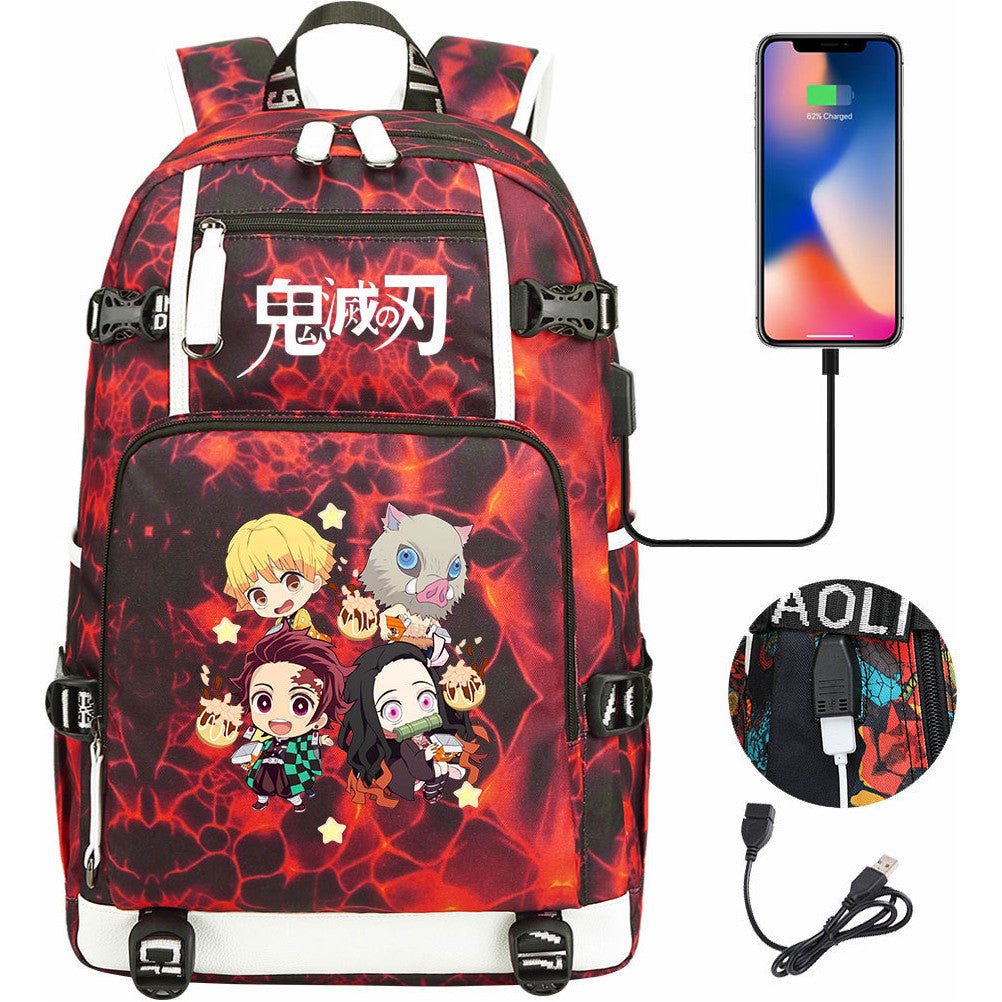 Cartoon Printed Usb Large Capacity Student Backpack For Leisure Travel Backpack