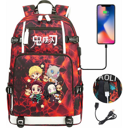 Cartoon Printed Usb Large Capacity Student Backpack For Leisure Travel Backpack