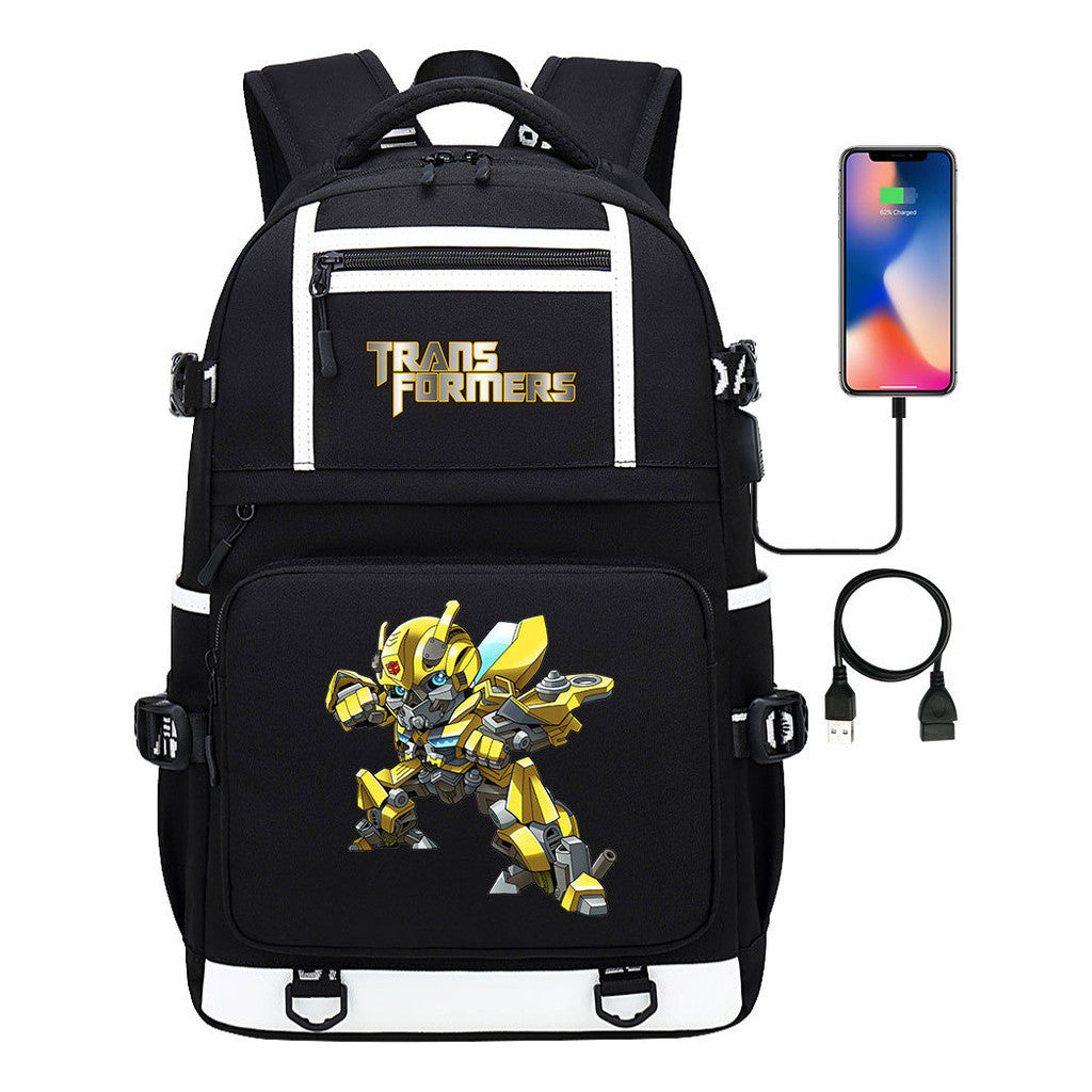 Cartoon Anime Deformation Mecha Print Usb Student Backpack For Men And Women Backpack Leisure Travel Bag