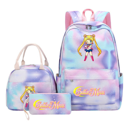 Anime Beauty Girl Warrior Youth Student Girl Schoolbag Lunch Bag Three Piece Set Backpack Set