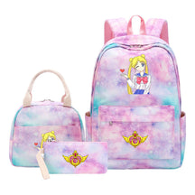 Anime Beauty Girl Warrior Girls School Bag Lunch Bag Three Piece Set Backpack Set