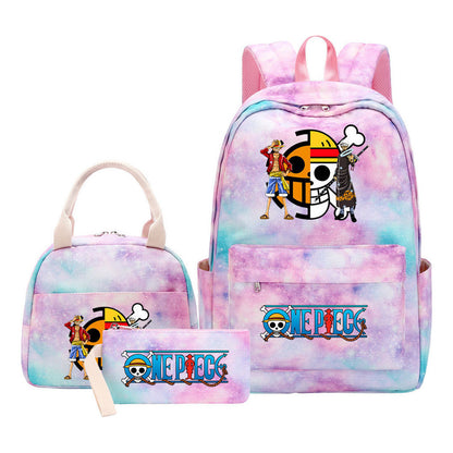 Cartoon Pirate King Student Girls School Bag Lunch Bag Three Piece Set Backpack Set