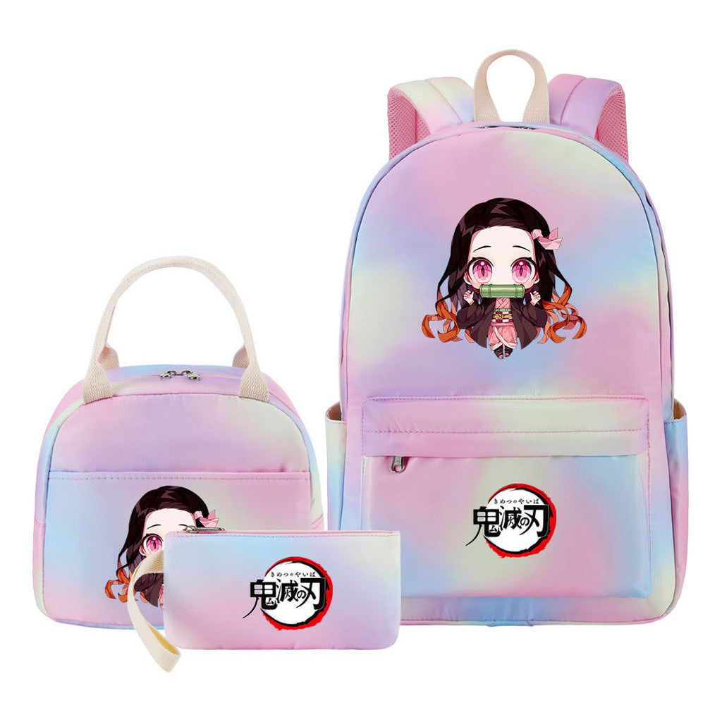 Cartoon Fashion Youth Student Girls School Bag Lunch Bag Three Piece Set Backpack