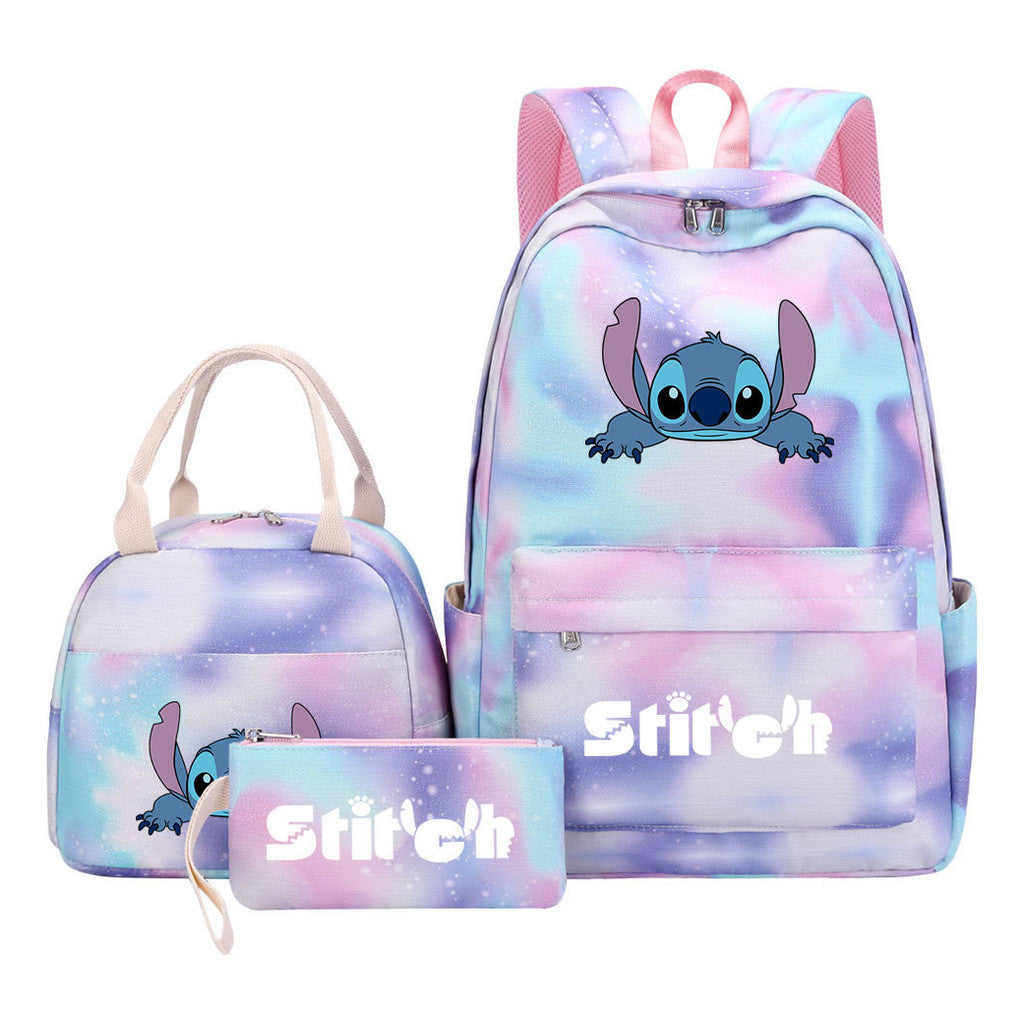 Interstellar Baby Stitch Youth Student Girls School Bag Lunch Bag Three Piece Set Backpack Set