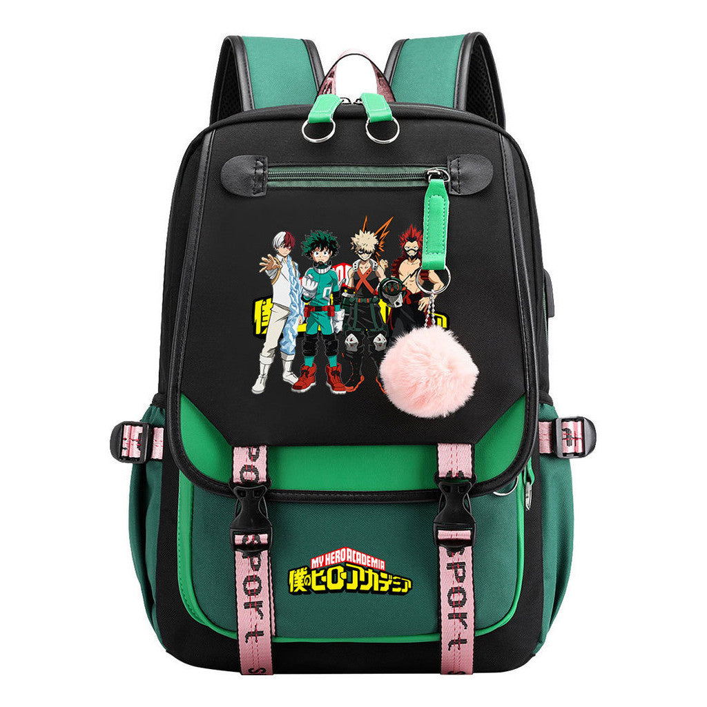 My Heroes Academy Usb Youth Student Backpack With Casual Woven Strap Flip Back Backpack