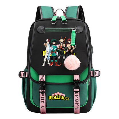 My Heroes Academy Usb Youth Student Backpack With Casual Woven Strap Flip Back Backpack