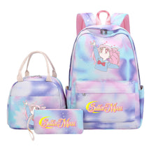 Beautiful Girl Warrior Student Schoolbag Lunch Bag Three Piece Set Backpack Cover