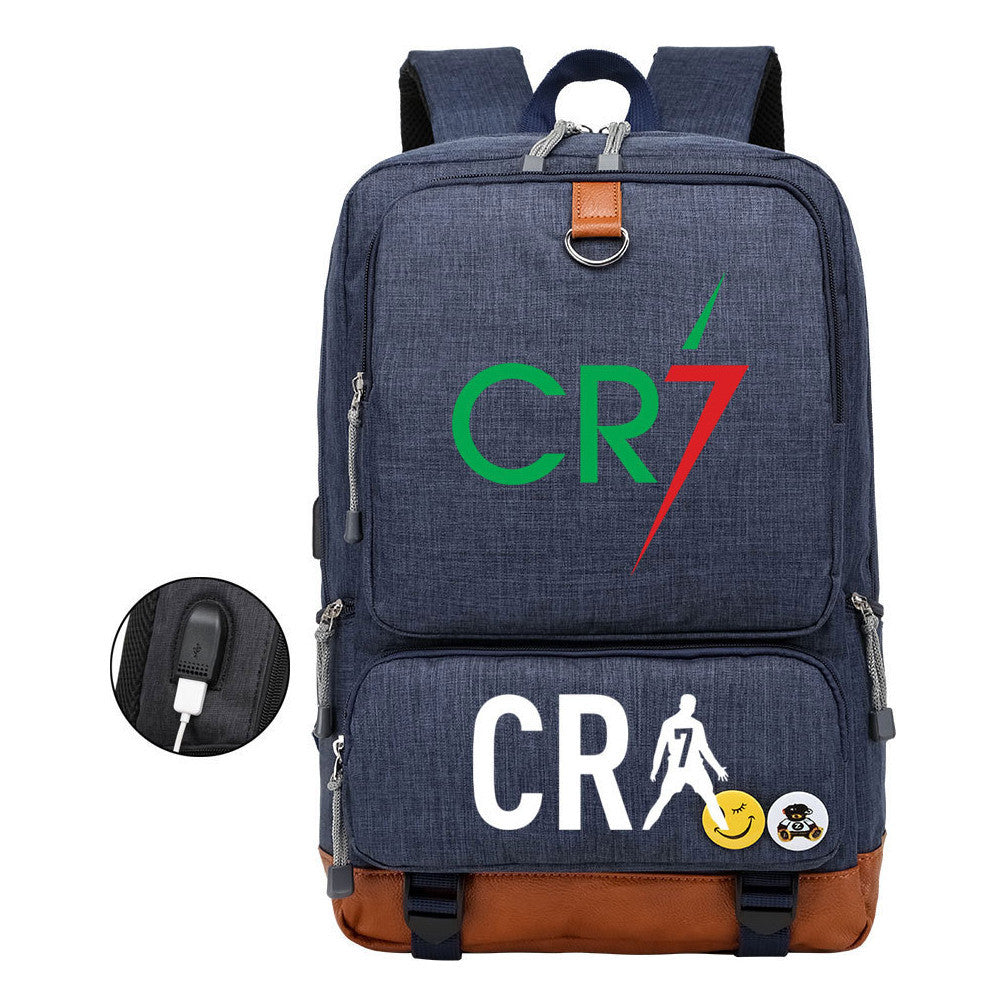 Football Star Cristiano Ronaldo Printed Usb Youth Student Backpack For Leisure Travel Backpack