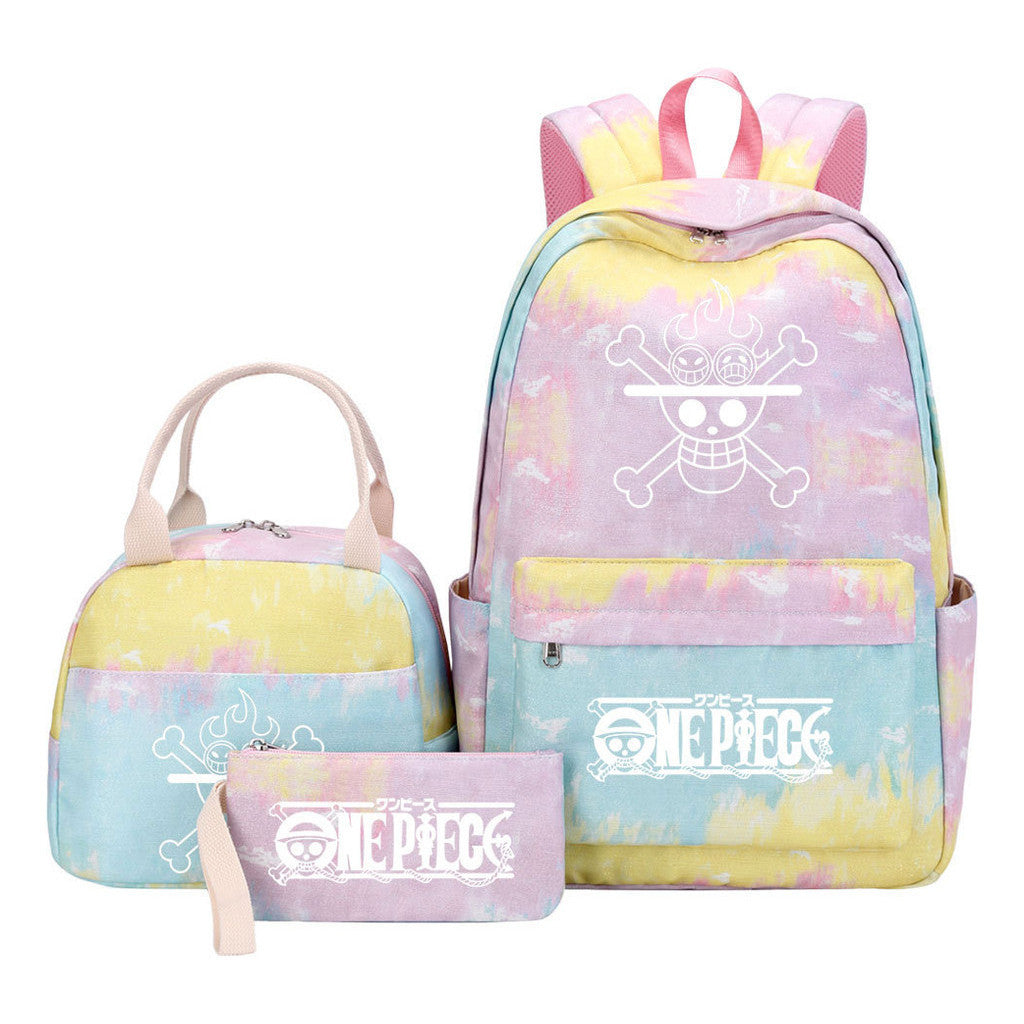 Cartoon Pirate King Youth Student Girls School Bag Lunch Bag Three Piece Set Backpack Set