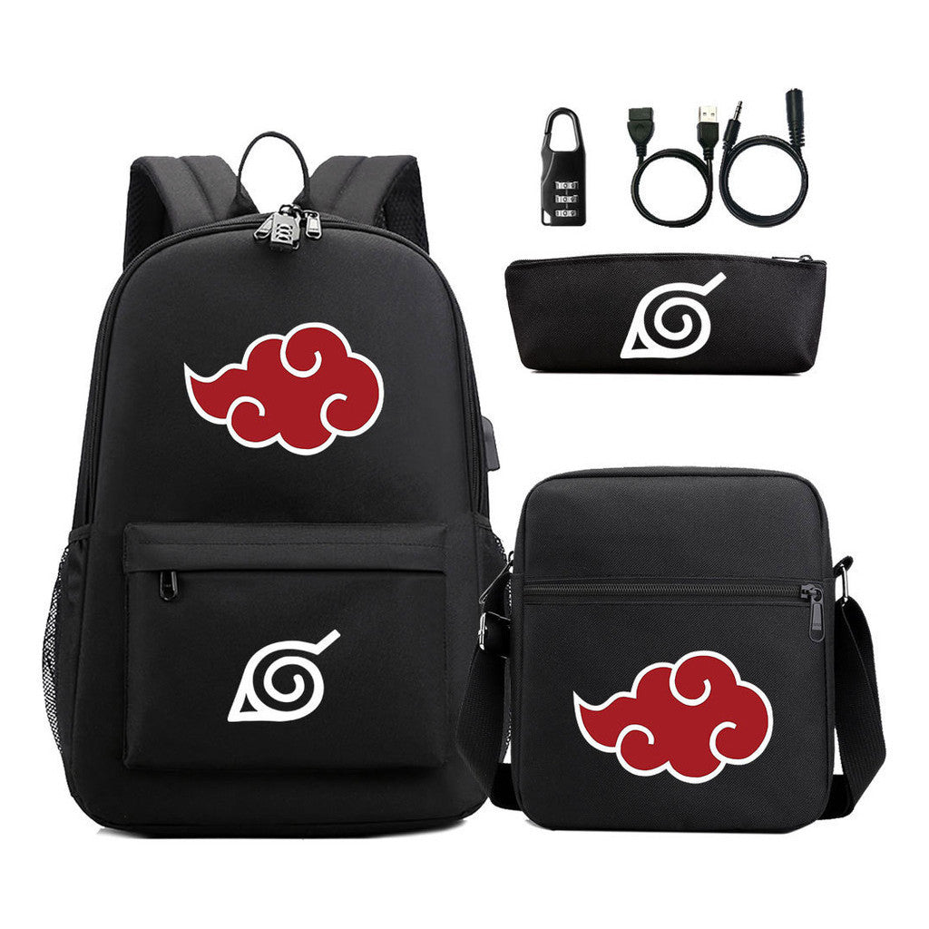 Naruto Usb Password Lock Backpack Three Piece Set For Men And Women Backpack Set