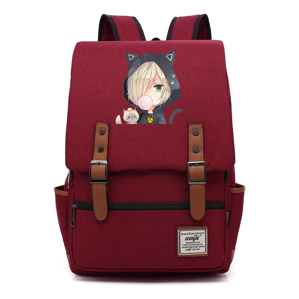 Yuri On The Ice Student Backpack, Men's And Women's Leisure Belt Buckle Backpack