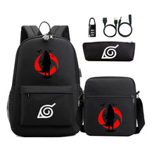 Fashionable Naruto Usb Password Lock Youth Student School Bag Three Piece Backpack Set