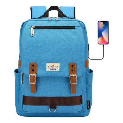 Printed Teenage Student Backpack For Men And Women With Casual Belt Buckle Usb Backpack