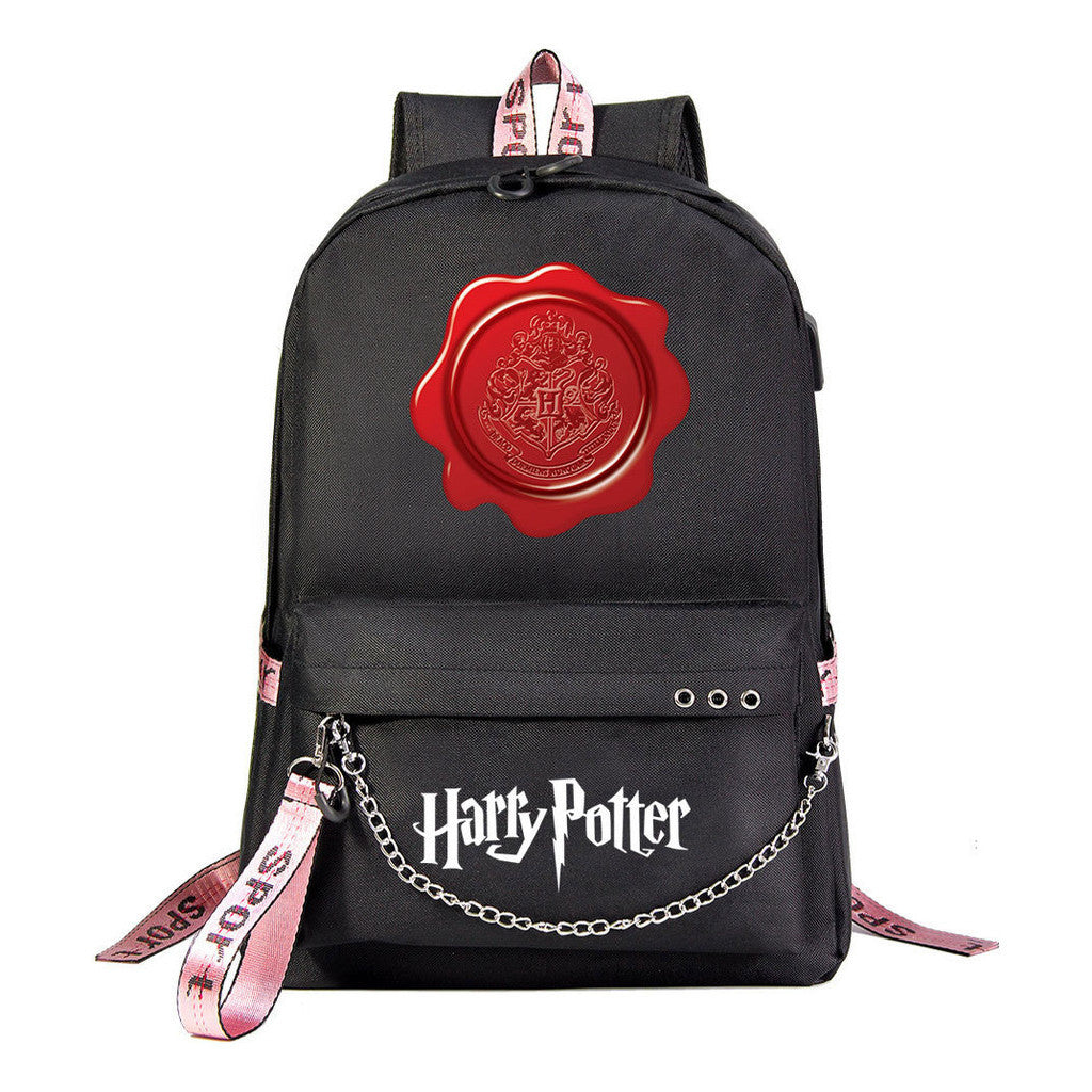 School Of Witchcraft And Wizardry Emblem Usb Student School Bag Leisure Travel Backpack
